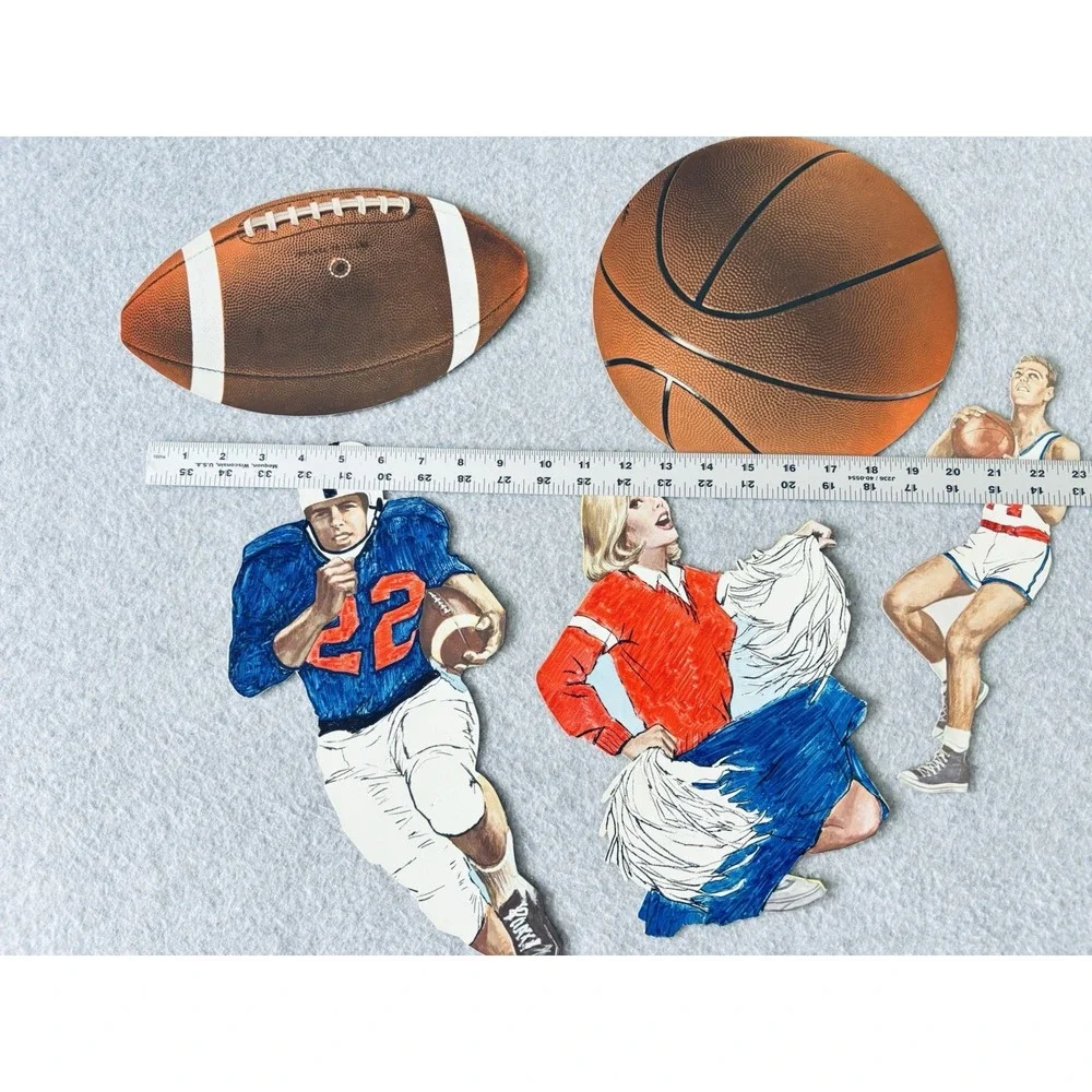 Vintage 70s Eureka Football Basketball Player Cheerleader Party Decor Die Cuts